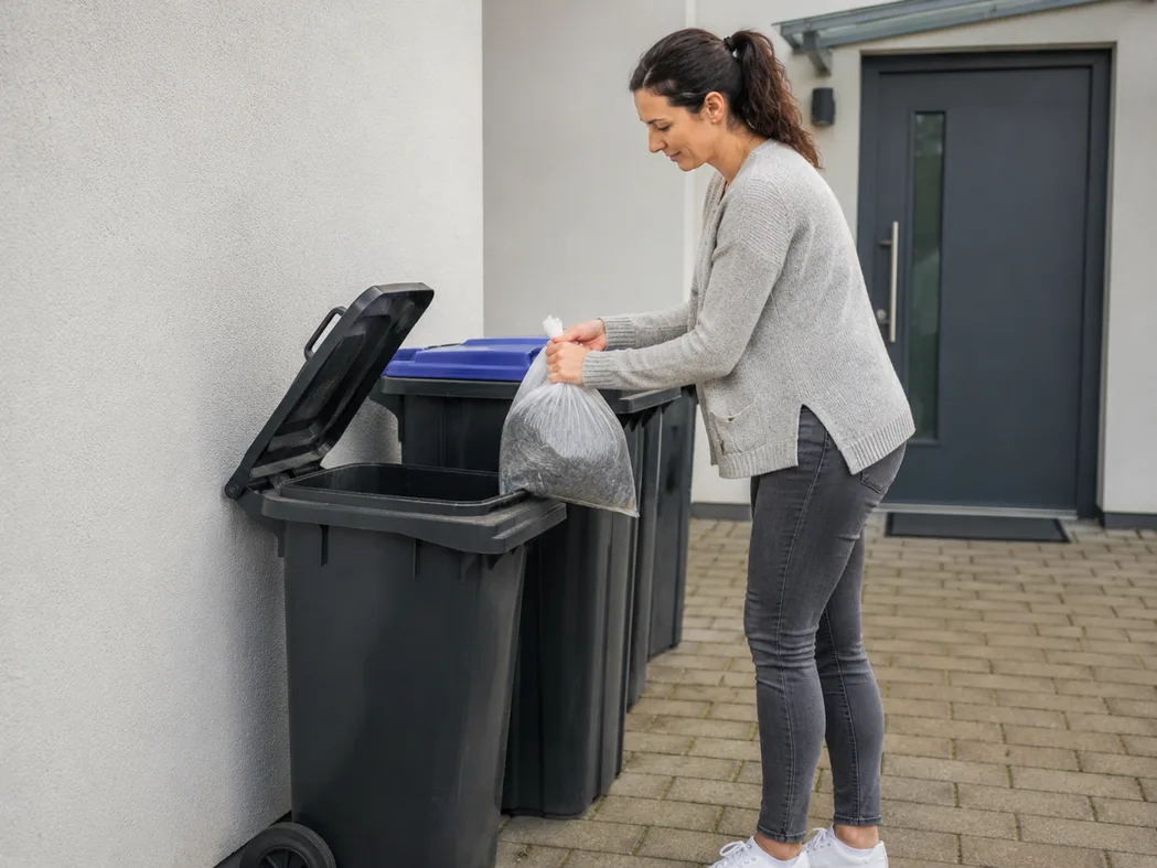 Systematisches Saugen gegen Flöhe — Polsterdüse arbeitet Ritzen und Nähte eines Sofas ab, Sitzkissen sind angehoben