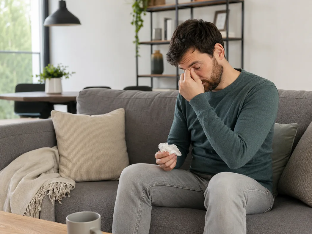 Hausstaubmilben im Sofa — schematische Darstellung der mikroskopischen Spinnentiere, die im Polster und im Bett leben