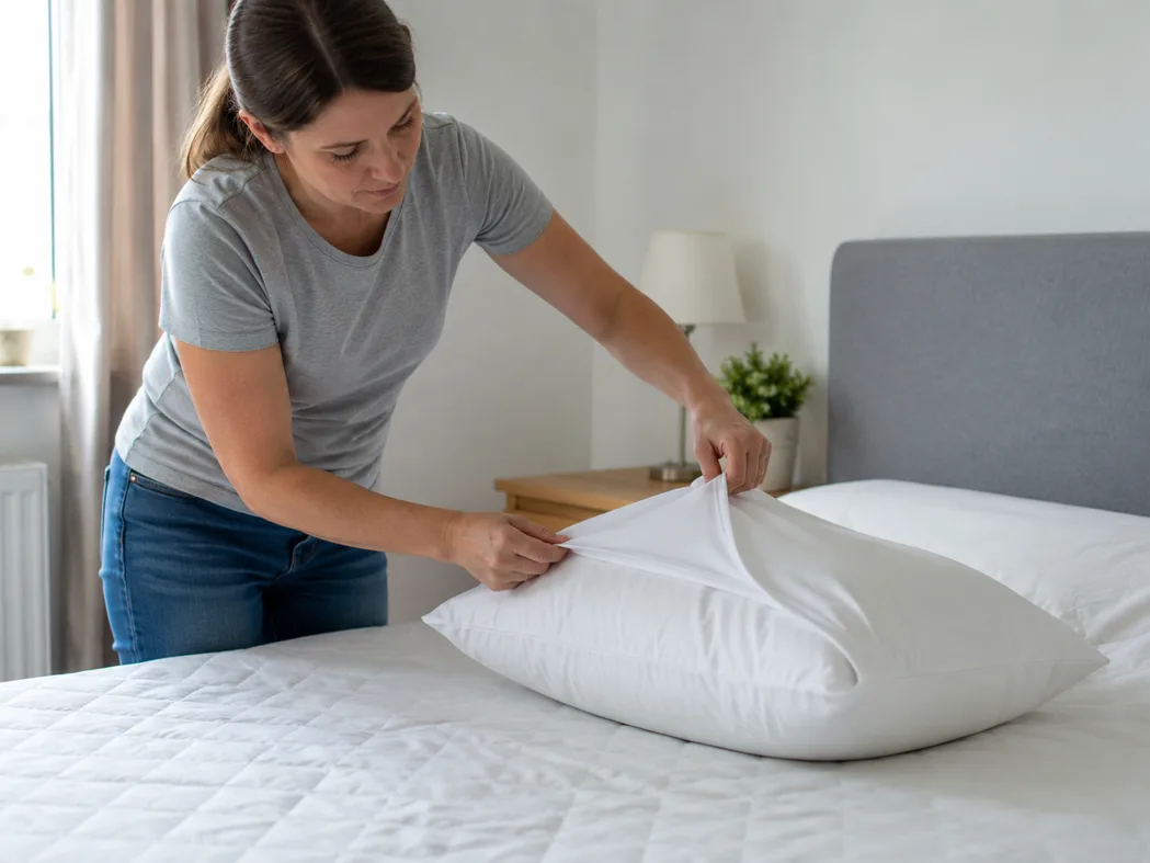 Professionelle Polsterreinigung gegen Milben — Reinigungsdüse extrahiert Hausstaub, Milbenkot und Schmutz aus dem Sofa
